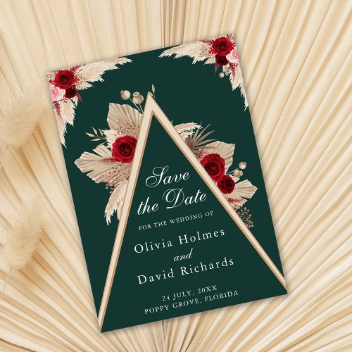 Burgundy Roses and Pampas Grass Save the Date Card