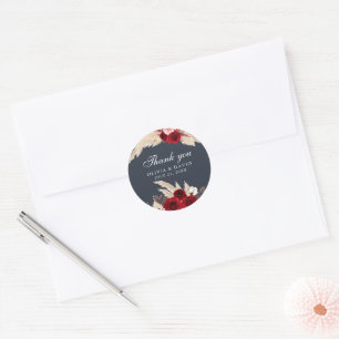 Burgundy Roses and Pampas Grass Thank You Sticker