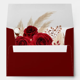 Burgundy Roses and Pampas Grass Wedding Envelope