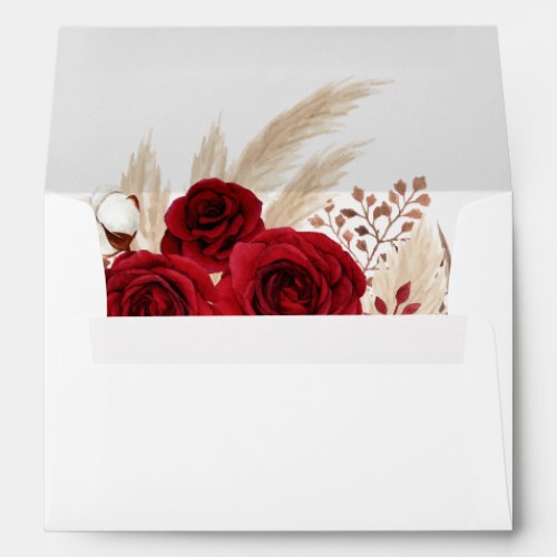 Burgundy Roses and Pampas Grass Wedding Envelope
