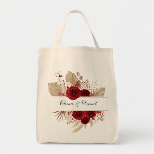 Burgundy Roses and Pampas Grass Wedding Tote Bag