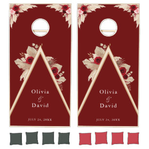 Burgundy Roses and Pampas GrasWedding Cornhole Set