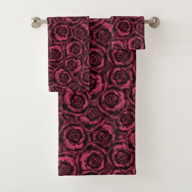 Burgundy roses bath towel set (Insitu)