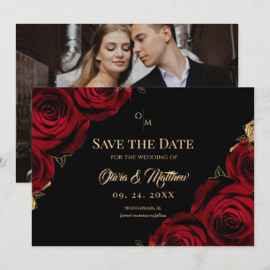 Burgundy Roses Black and red Wedding Save The Date