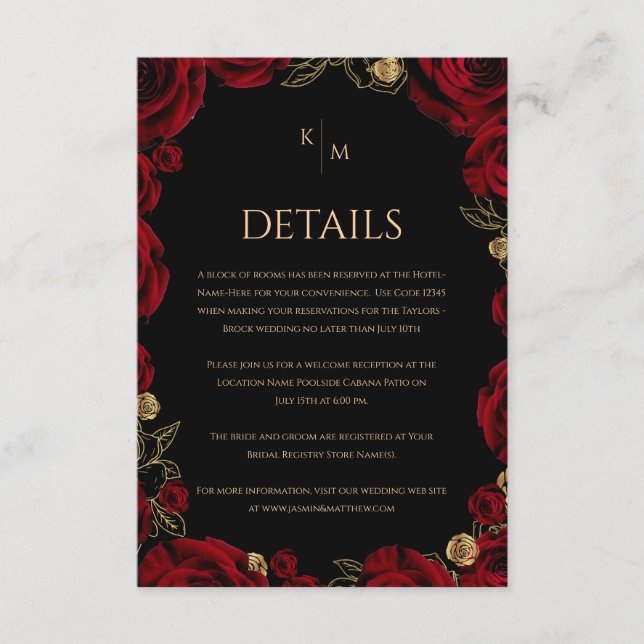 Burgundy Roses Boho Wedding Enclosure Card (Front)
