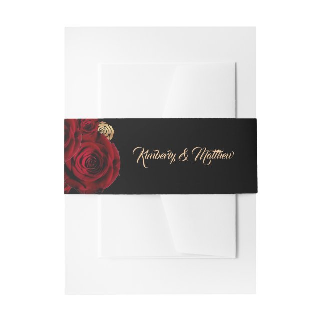 Burgundy Roses Boho Wedding  Invitation Belly Band (Front Example)