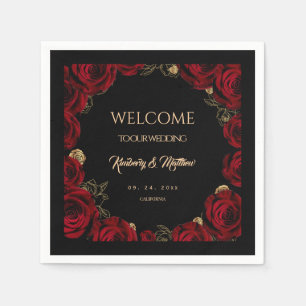 Burgundy Roses Boho Wedding Napkins