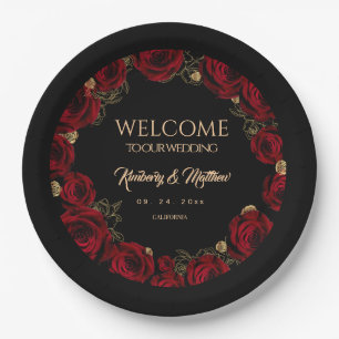 Burgundy Roses Boho Wedding Paper Plates