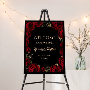 Burgundy Roses Boho Wedding Welcome Sign