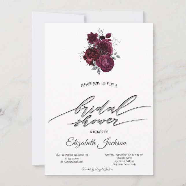 Burgundy Roses Bridal Shower  Invitation (Front)