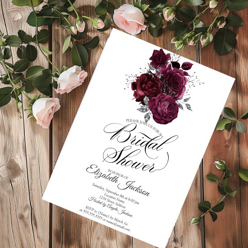 Burgundy Roses Bridal Shower Invitation