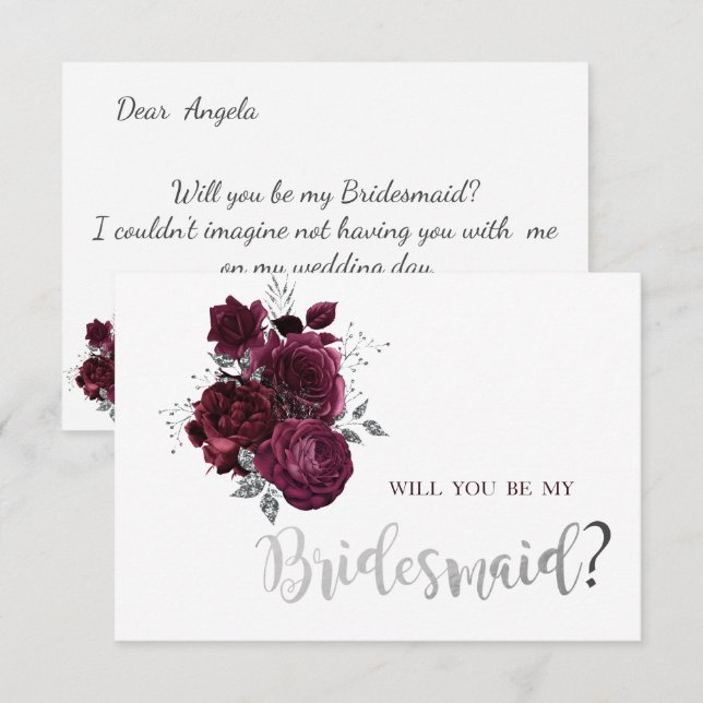 Burgundy Roses Bridesmaid Card (Front/Back)