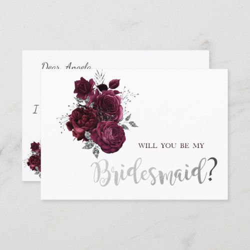Burgundy Roses Bridesmaid Card