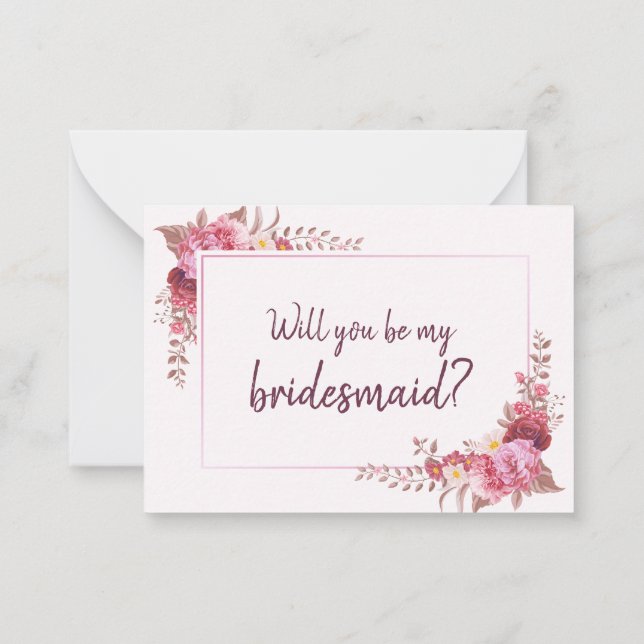 Burgundy Roses Bridesmaid Proposal Note Card (Back)