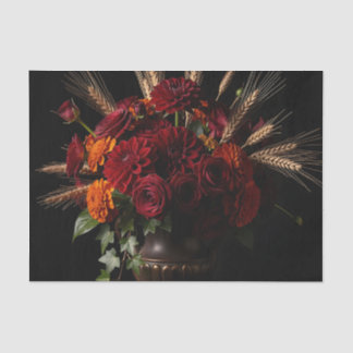 Burgundy Roses Dahlia Wheat Floral Still Life Tissue Paper