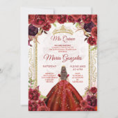 Burgundy Roses & Dress Girl Charra Mis Quince Invitation | Zazzle