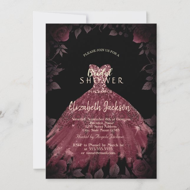 Burgundy Roses Dress Gothic Bridal Shower   Invitation (Front)