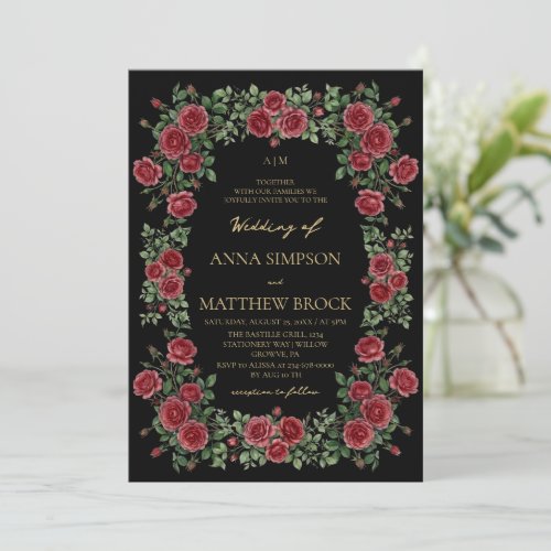 Burgundy Roses Elegant Classic Rustic Wedding  Invitation