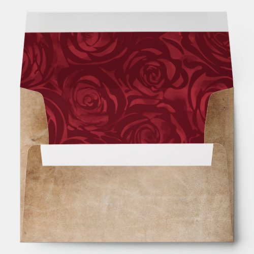 Burgundy Roses Elegant Parchment Return Address Envelope