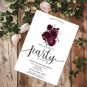Burgundy Roses Engagement Invitation