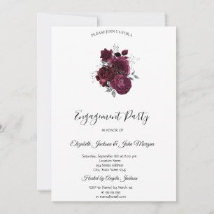 Burgundy Roses Engagement Invitation