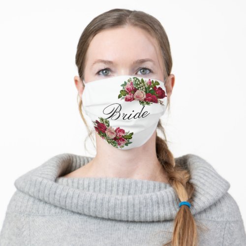 Burgundy Roses Floral Brides Wedding Adult Cloth Face Mask