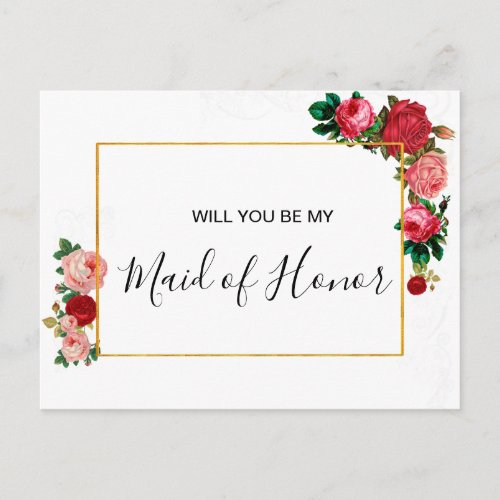 Burgundy Roses Floral Garland Maid of Honor Invitation Postcard