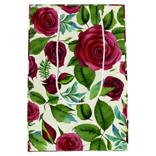 Burgundy Roses Floral Print Medium Gift Bag