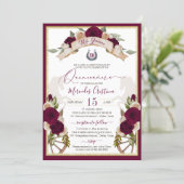 Burgundy Roses Floral Western Charro Quinceanera Invitation (Standing Front)