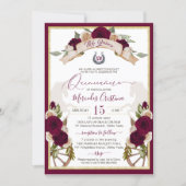 Burgundy Roses Floral Western Charro Quinceanera Invitation (Front)