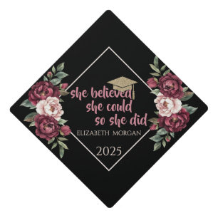 Burgundy Roses Glitter Graduate Cap