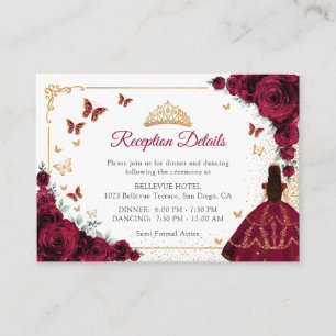 Burgundy Roses Gold Quinceanera Reception Details Enclosure Card