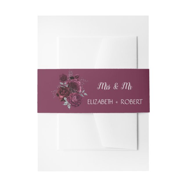 Burgundy Roses Invitation Belly Band (Front Example)