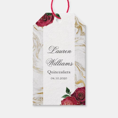 Burgundy Roses Marble Quinceanera Party  Gift Tags