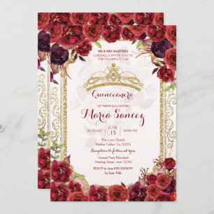 Burgundy Roses Mexican Charra 15 Anos Invitation