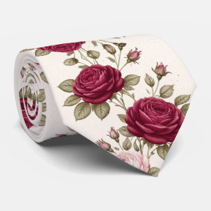 Burgundy Roses On Ivory Background Neck Tie