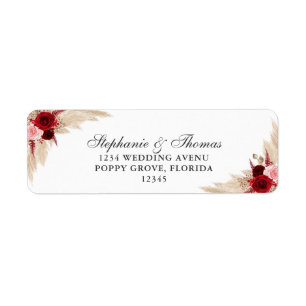 Burgundy Roses & Pampas Grass Return Address Label