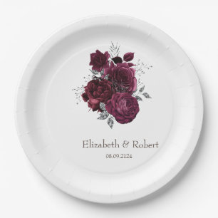 Burgundy Roses Paper Plates