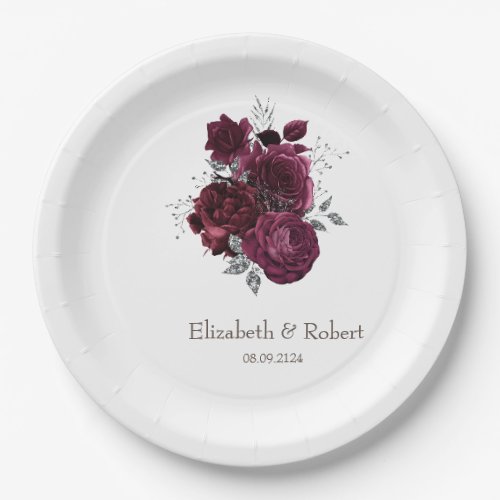 Burgundy Roses Paper Plates