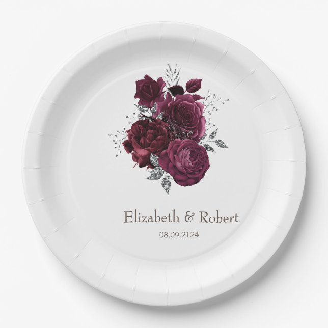 Burgundy Roses Paper Plates (Front)