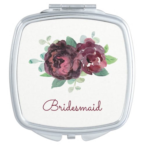 Burgundy Roses Pretty Watercolor Compact Mirror