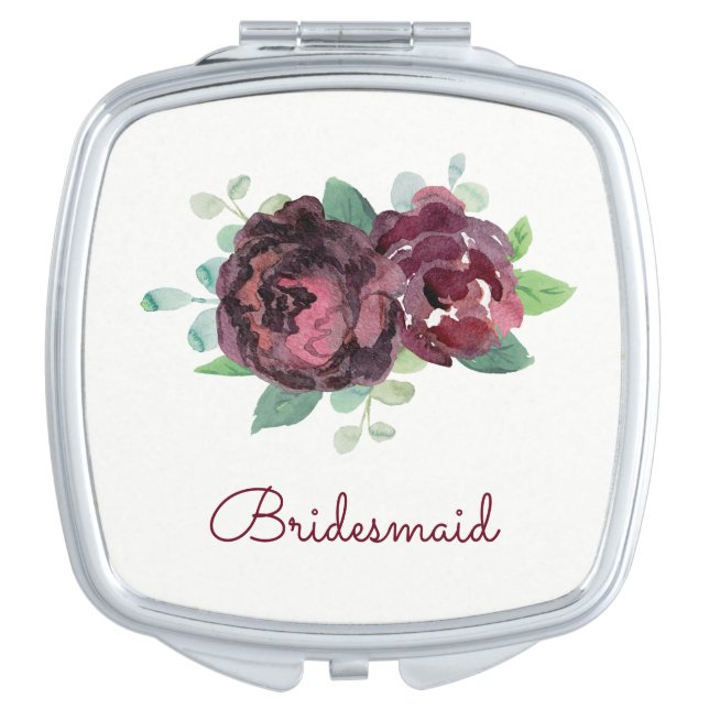 Burgundy Roses Pretty Watercolor Compact Mirror (Front)