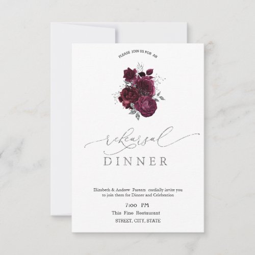  Burgundy Roses Rehearsal Dinner   Invitation