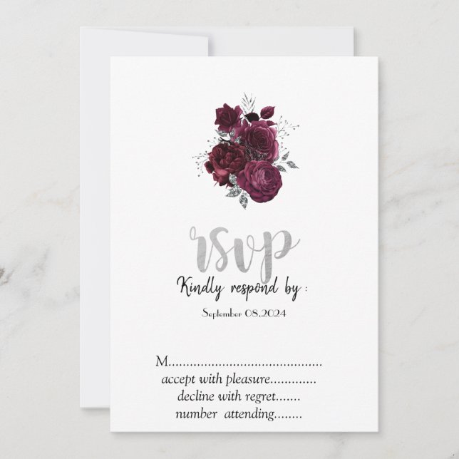 Burgundy Roses RSVP   Invitation (Front)