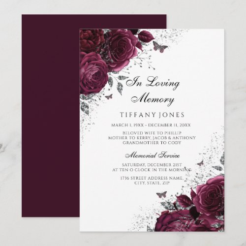 Burgundy Roses Silver Memorial Funeral Service