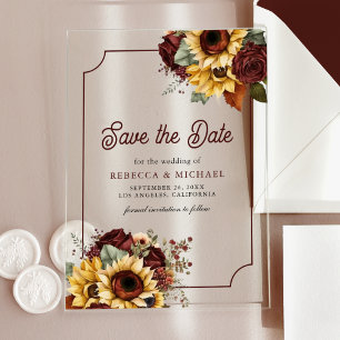 Burgundy Roses Sunflowers Wedding Save the Date