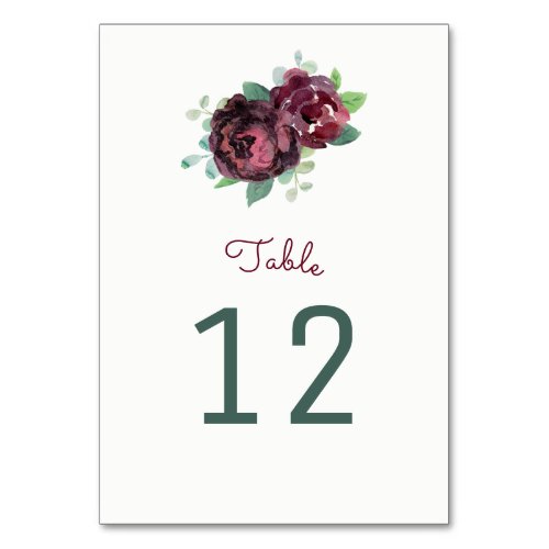 Burgundy Roses Table Number Cards