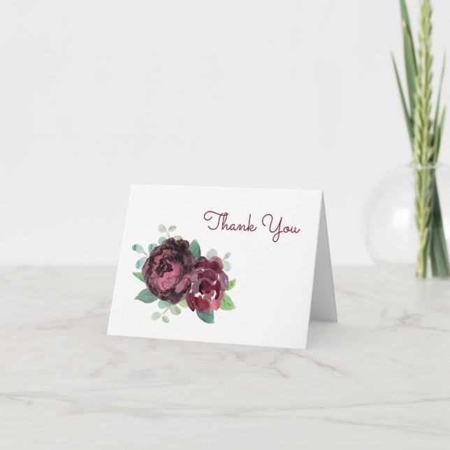 Burgundy Roses Thank You Card (Front)