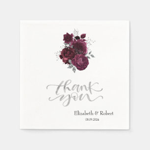 Burgundy Roses Thank You Card Napkins