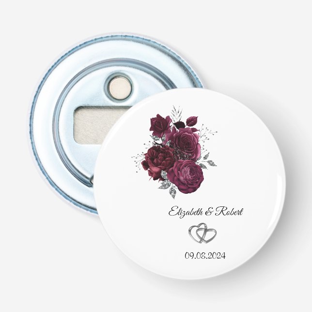 Burgundy Roses Wedding  Bottle Opener (Front)